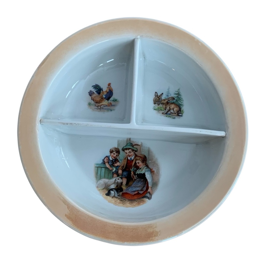 Bavaria Schumann Ceramic Children’s Divided Dish with German Farm Scenes